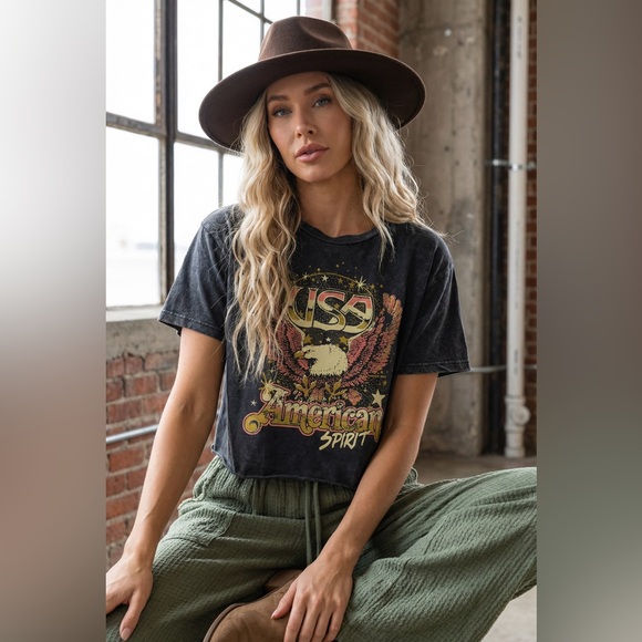 NWT Country Deep American Spirit USA Americana Graphic Crop Top Cropped Tee - Picture 5 of 11